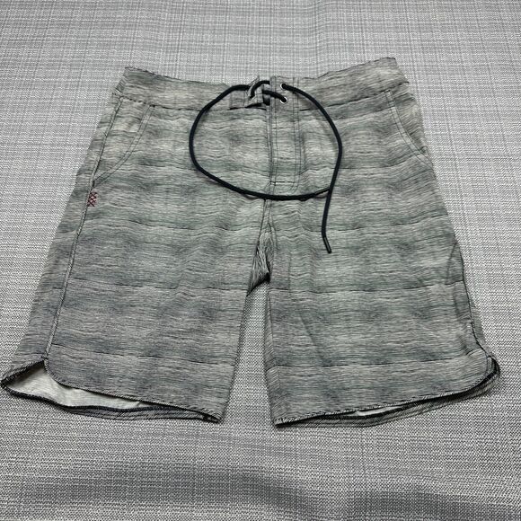 Rhone Board Shorts Mens 30 Swim Trunks Suit Grey Green Micro Striped Drawstrings - Picture 1 of 13